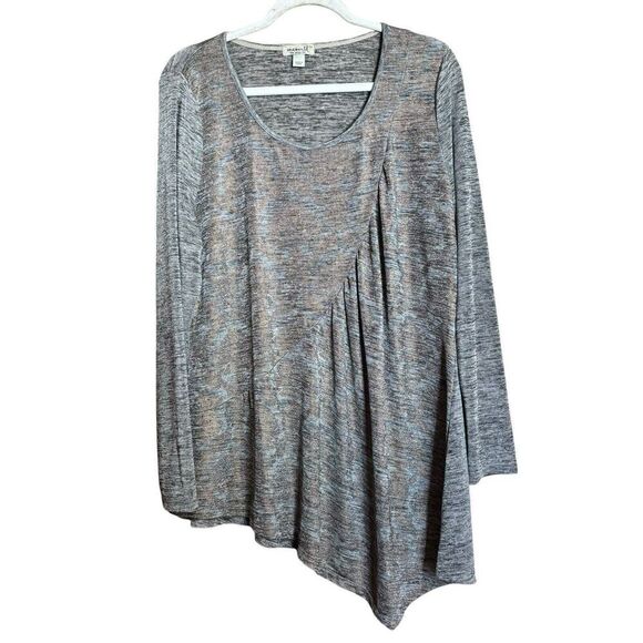 One World Live and Let Live Tunic Top Women 1X Multicolor Metallic Ruched Blouse - Picture 1 of 9